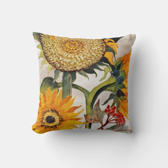 Coussin Orange Jaune Graine Tournesol Art (Recto)