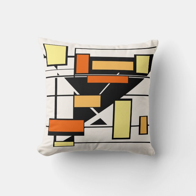 Coussin Orange jaune noir sur formes géométriques blanc ca (Recto)