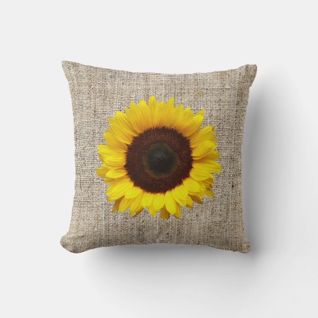 Coussin orange jaune Tournesol burlap décoration d'intérie (Recto)
