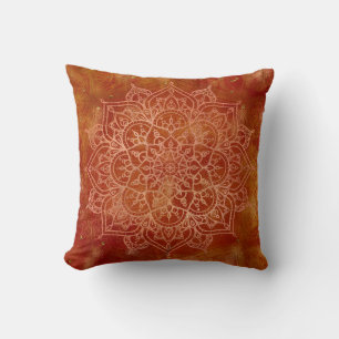 Coussin Orange Mandala & Gold Glam Modern Chic