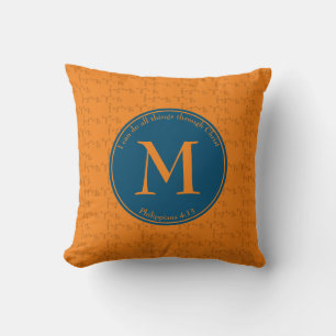 Coussin Orange MONOGRAMME Philippiens 4:13 réversibl