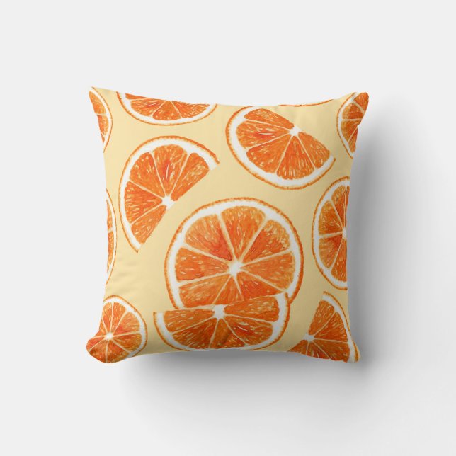Coussin orange motif fruits, alimentation alimentation aqu (Recto)