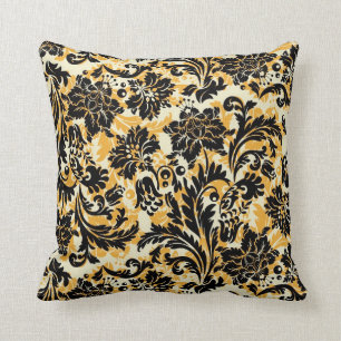 Coussin Orange noir et blanc Damas florales