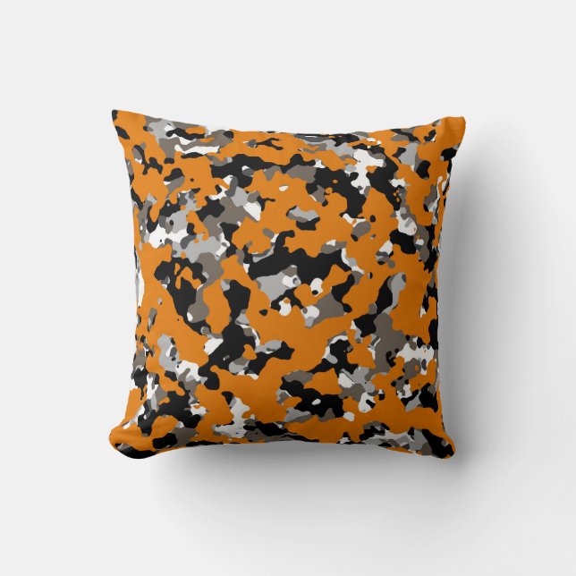 Coussin Orange Noir Gris Brun Camouflage Camo Imprimé (Recto)