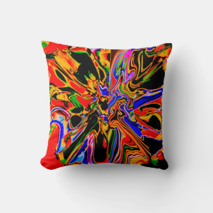 Coussin Orange, Noir, Or, Fleur Psychédélique Bleue