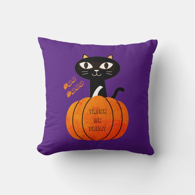 Coussin Orange Noir Violet mignon Moderne Halloween Citrou (Recto)