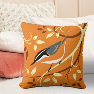 Coussin Orange Nuthatch Bird Art