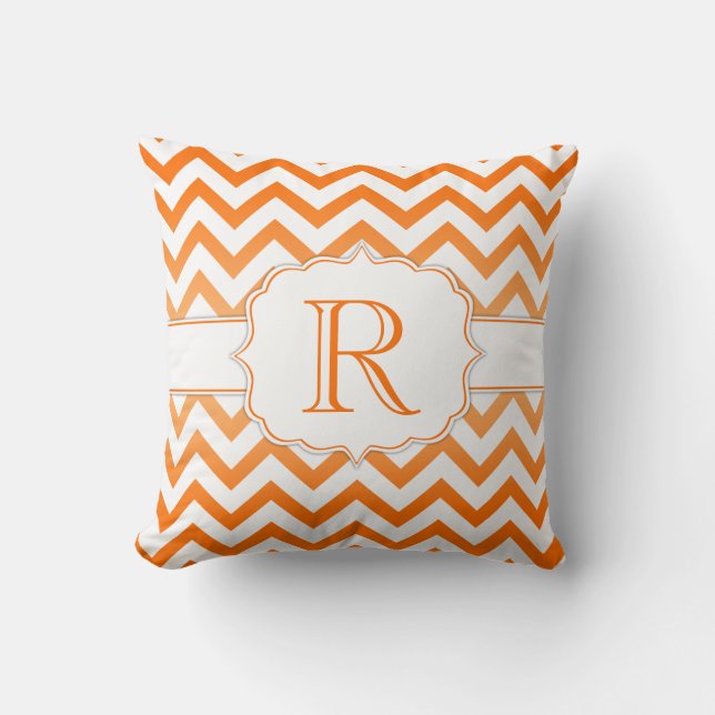 Coussin Orange Ombre et blanc Chevron Motif Monogram (Recto)