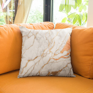 Coussin Orange or tendance et Marbre blanc