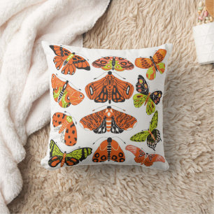 Coussin Orange papillon et papillon vert