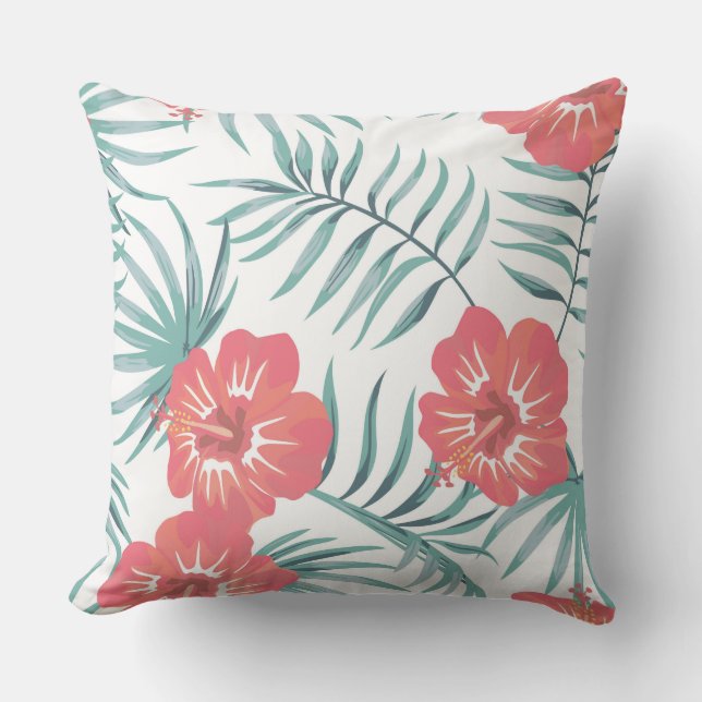 Coussin Orange Pêche Tropical Floral/Coussin Chevron (Recto)