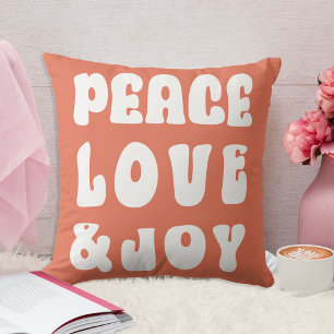 Coussin Orange Rétro Groovy Paix Amour Joie Vacances 