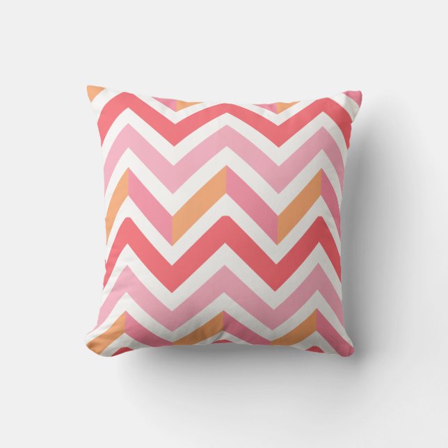 Coussin Orange Rose Géométrique Moderne Chevron Été (Recto)