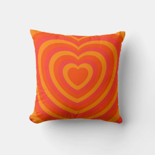 Coussin Orange Rouge Hypnotique Motif d'amour du coeur