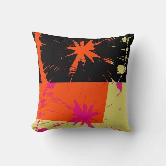 Coussin Orange Rouge Noir Rétro Peinture Funky Art Abstrai (Recto)
