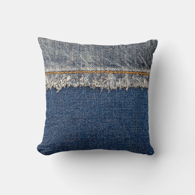 Coussin Orange Stitch, Double Denim Patch. (Recto)
