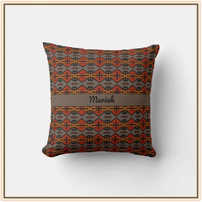 Coussin Orange Tribal et Motif d'or (Créateur téléchargé)