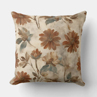 Coussin Orange Turquoise Floral Brown