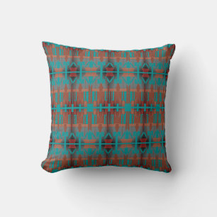 Coussin Orange Turquoise Noir Méditerranée Grande Carreaux