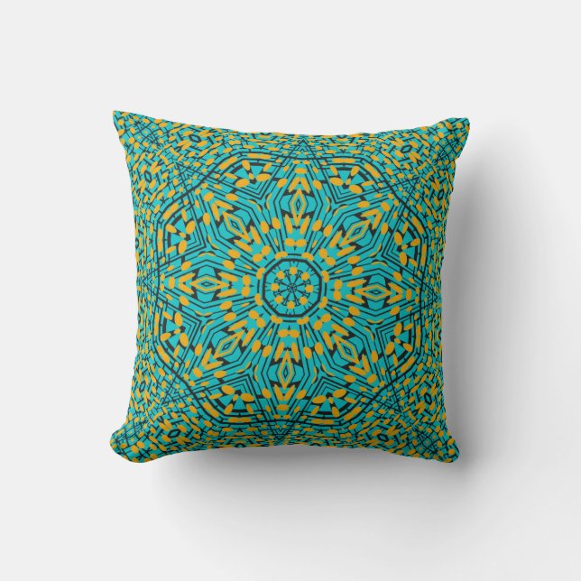 Coussin Orange Turquoise Noir moderne Motif Kaleidescope (Recto)