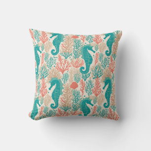 Coussin Orange Turquoise Seahorse Beach Motif Vie marine