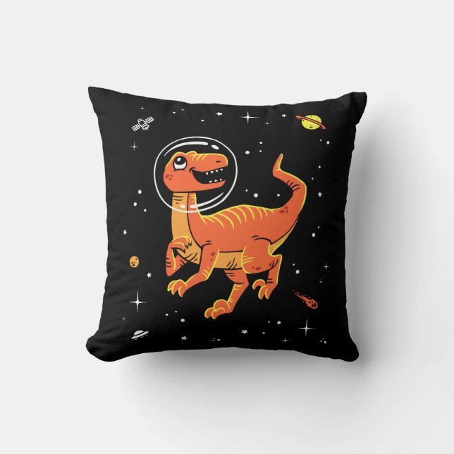 Coussin Orange Tyrannosaurus Dinos Dans L'Espace (Recto)