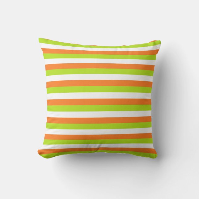 Coussin Orange, vert de chaux et rayures de blanc (Recto)