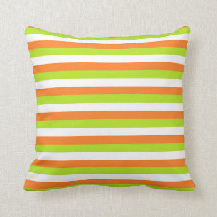 Coussin Orange, vert de chaux et rayures de blanc