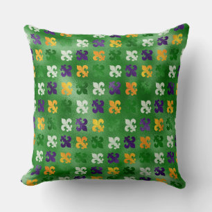 COUSSIN ORANGE VERT MARDI GRAS FLEUR DI LIS