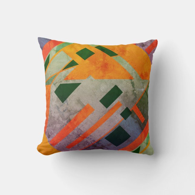 Coussin Orange Vert motif incliné Sud-Ouest look Art (Recto)