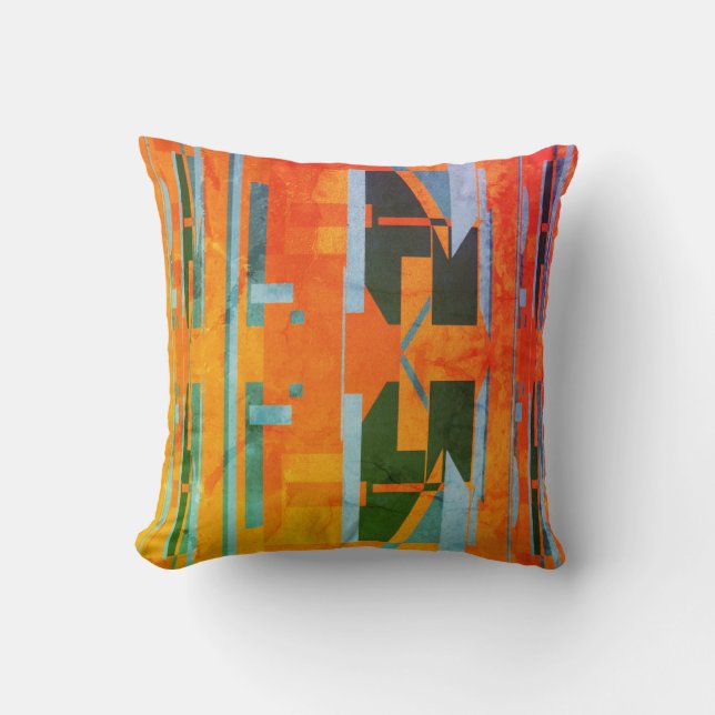 Coussin Orange Vert Or Bleu Jaune Art Sud-Ouest Look (Recto)