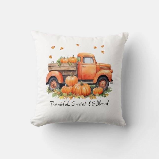 Coussin Orange vintage automne citrouille camion (Recto)