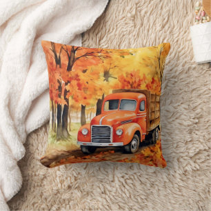 Coussin Orange Vintage Camion de ramassage en automne