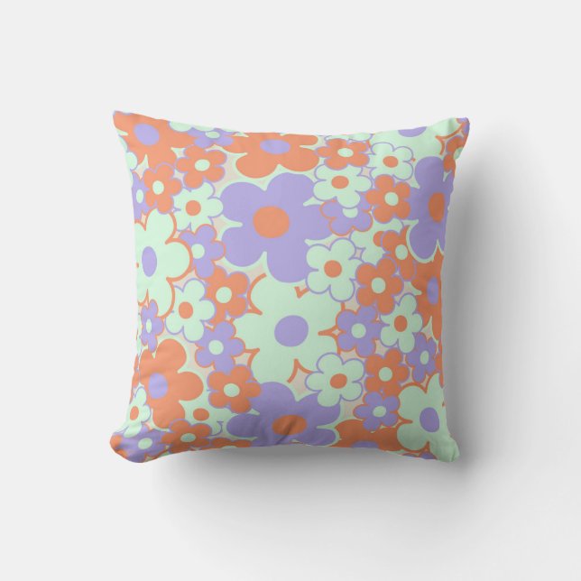 Coussin Orange violet bleu rétro Y2K les années 70 Fleur M (Recto)
