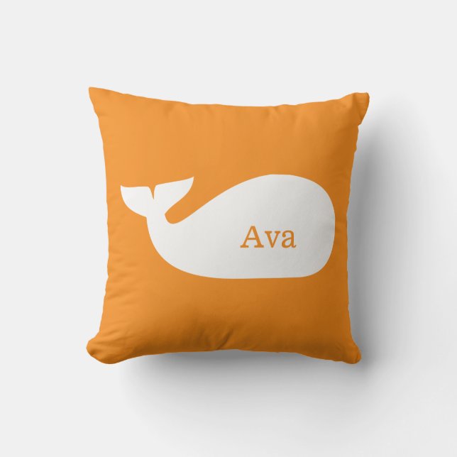 Coussin Orange Whimsical Whale Personnalisé Enfants (Recto)