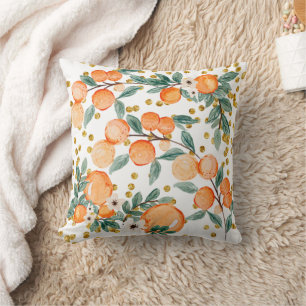 Coussin Oranges Mignonnes Fruit Pays Or Glitter Doré Blanc