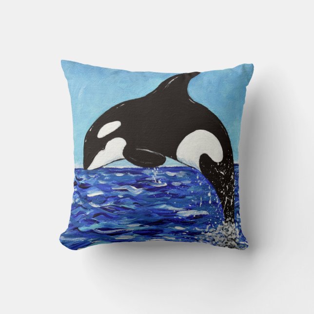 Coussin Orca dans la peinture bleue (Recto)