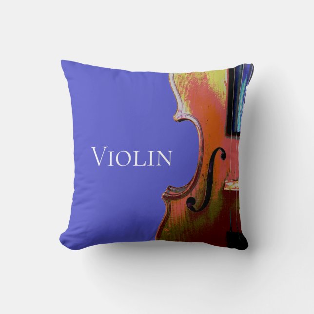 Coussin Orchestre Abstrait de musique violon noir et bleu (Recto)