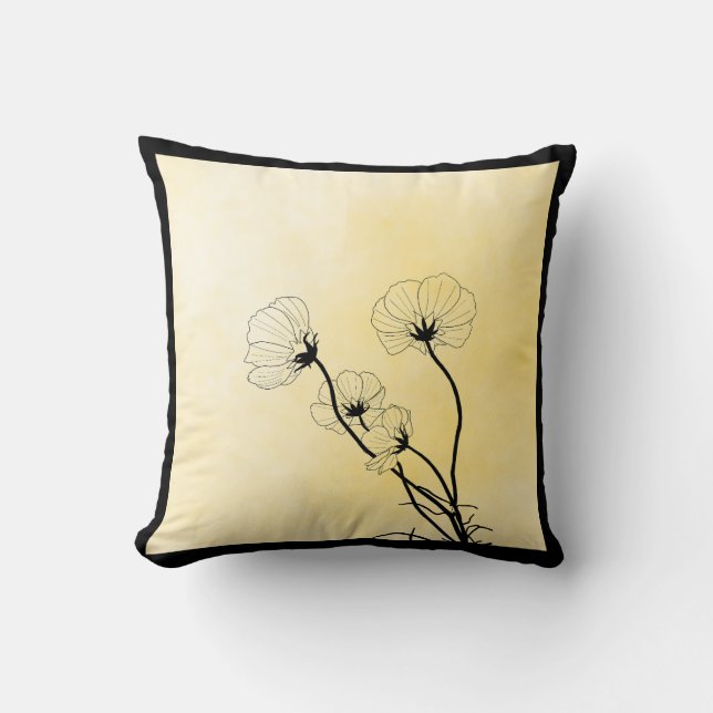 Coussin orchid floral line art on yellow (Recto)