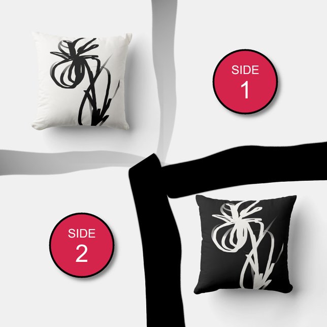 Coussin Orchidée Blanc & Noir : Abstrait Blanc & Noir (Créateur téléchargé)