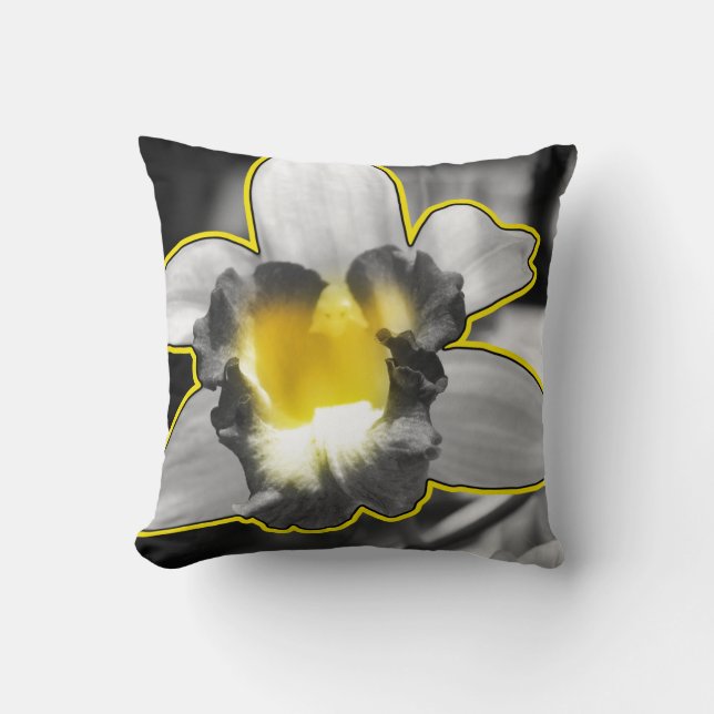 Coussin Orchidée blanche noire jaune grise (Recto)