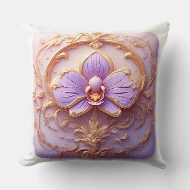 Coussin Orchidée élégante dans un cadre doré complexe (Recto)