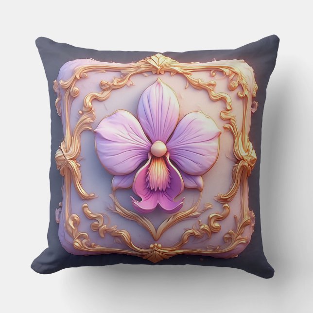 Coussin Orchidée élégante dans un cadre doré complexe (Recto)