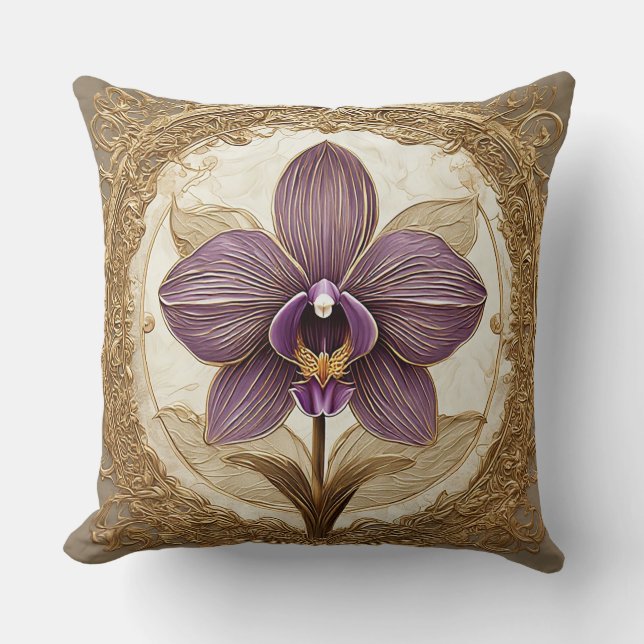 Coussin Orchidée élégante dans un cadre doré complexe (Recto)