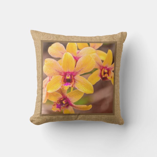 Coussin Orchidée jaune Hawaïen Tropical Réversible Extérie (Recto)