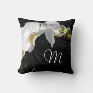 Coussin Orchidée noire/blanche de monogramme