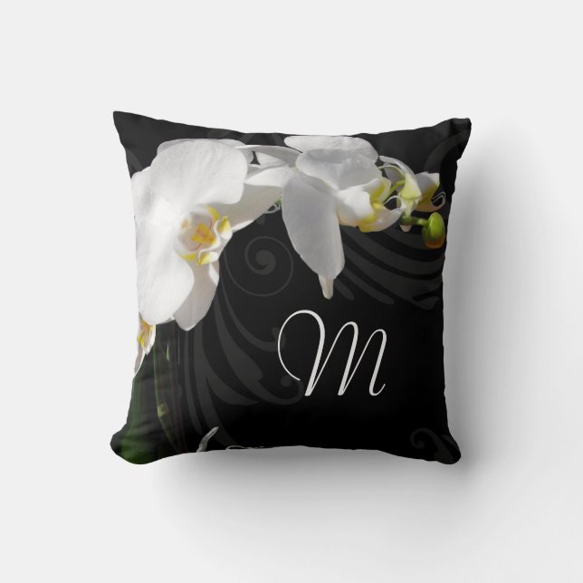Coussin Orchidée noire/blanche monogramme (Recto)