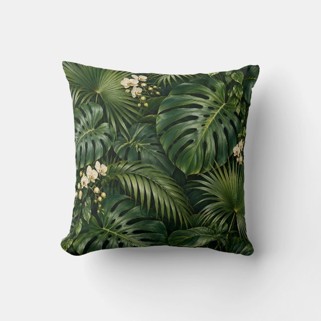 Coussin Orchidée Palm Tropical Émeraude (Recto)