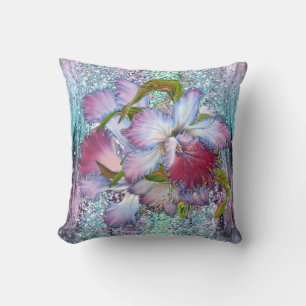 Coussin Orchidée rose violet aquarelle florale