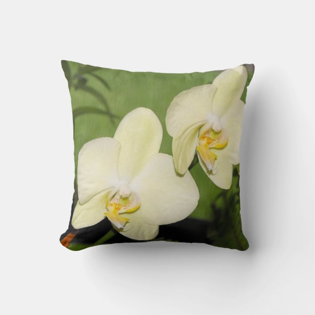 Coussin Orchidées blanches sur fond vert (Recto)